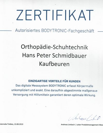 Zertifikat Autorisiertes BODYTRONIC-Fachgeschäft